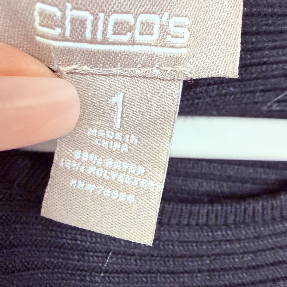 Chico's Sweater Womens 1 Black Ribbed 3/4 Dolman Sleeve Pullover Knit Top - Picture 4 of 13
